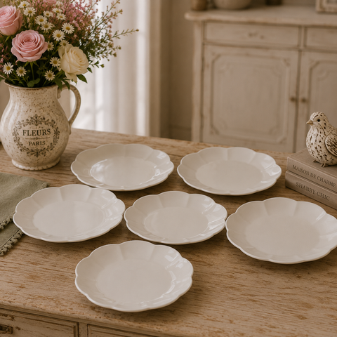 Set 6 Piatti Piani "Daisy" in Porcellana Bianco – Ø 25 cm