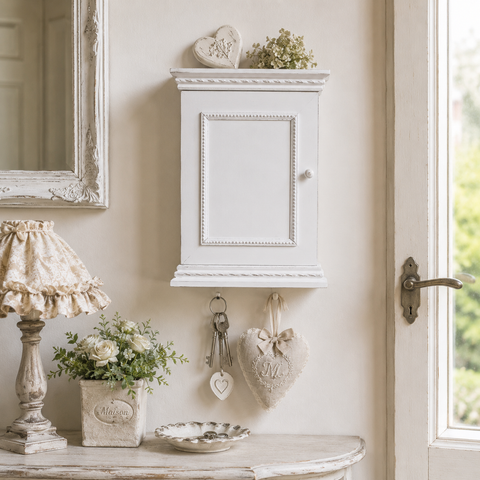Portachiavi da Parete in Legno Bianco Shabby Chic - 22,5x6,5x30h cm
