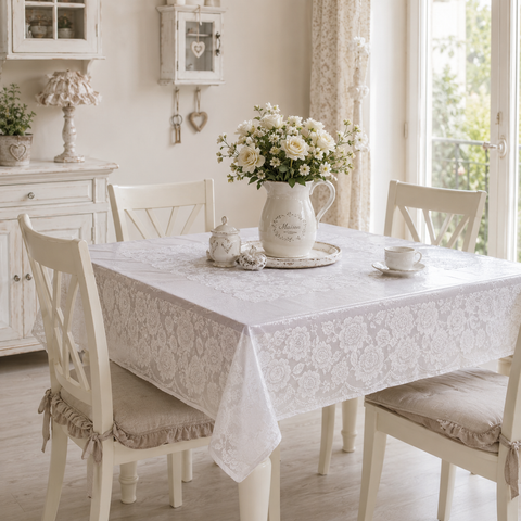 Tovaglia Plastificata Effetto Pizzo Shabby Chic - 140x180 cm