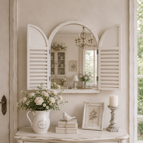 Specchio a Finestra ad Arco in Legno di Abete - 60x75 cm