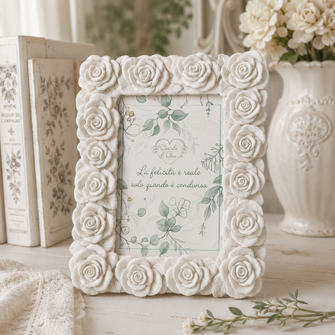 Marco de fotos "Rosa" en blanco craquelado: marco shabby chic con rosas en relieve (13 x 18, 15 x 20, 20 x 25 cm)