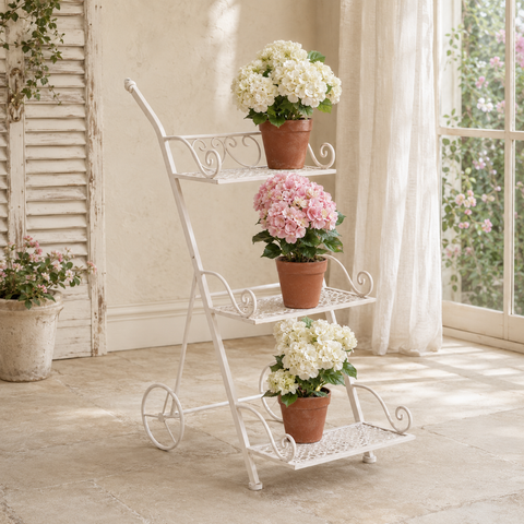 Carrello Portapiante e Fioriera a Scaletta in Metallo - 50x38xH80cm