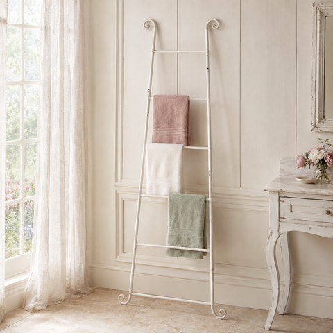 Scala Decorativa in Ferro Portasciugamani e Porta Coperte Shabby Chic - 64x172 cm