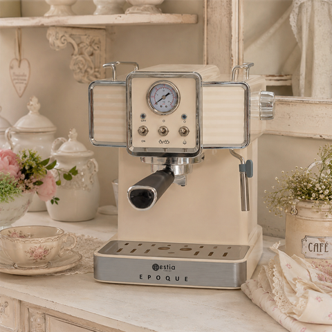 Macchina da Caffè Espresso "Epoque" Crema Retrò - 1.5LT 20bar 1350W, Estia Home