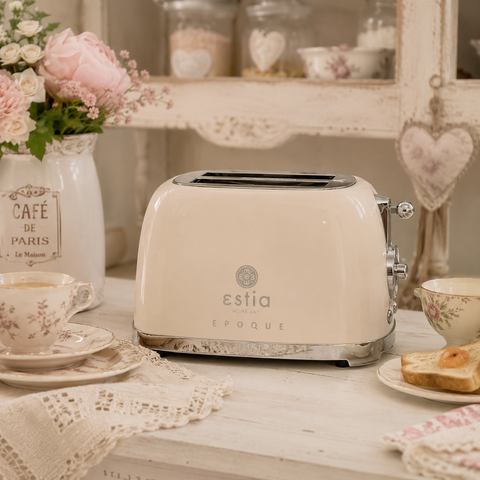 Tostapane 2 Fette Retrò "Epoque" Crema Acciaio Inox - 815W, Estia Home