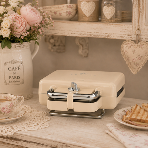 Tostapane e Piastra Sandwich Retrò "Epoque" Crema con Piastre Rimovibili - 800W, Estia Home