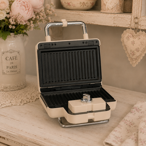 Tostapane e Piastra Sandwich Retrò "Epoque" Crema con Piastre Rimovibili - 800W, Estia Home