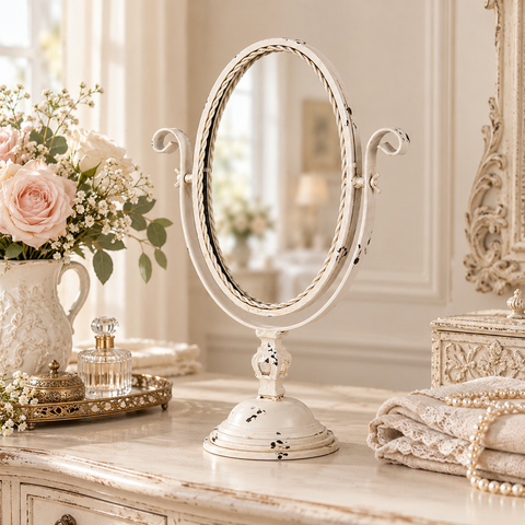 Specchio da Tavolo Ovale Shabby Chic Beige - Clayre & Eef, 34x16x50cm