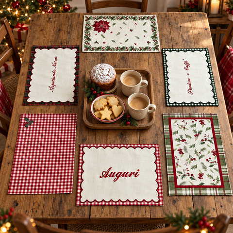 Set 6 Tovagliette Americane Natalizie Noël con Ricami in Box Regalo Linea Noël – Mata Creazioni, 46x30cm