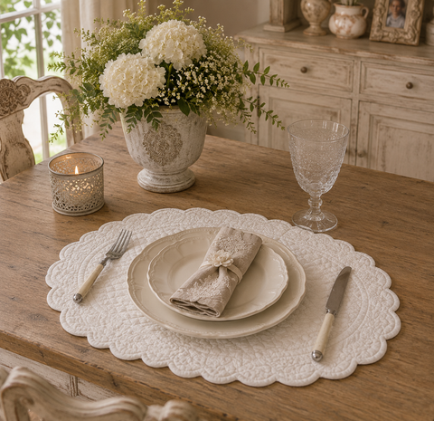 Tovaglietta Americana Ovale Trapuntata Lindsay Avorio 35x50cm 100% Cotone by Blanc Mariclò