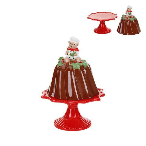 Torta Decorativa con Orsetto Chef su Alzata Goodwill - Box Portaoggetti Marrone/Rosso 31 cm