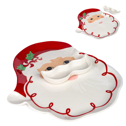 Piatto Natalizio "Baffo Natale" - con Baffi Rimovibili in Ceramica 36 cm