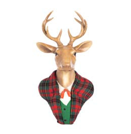 Decorazione da Parete “Gentleman Deer Head” – Goodwill by Mark Roberts – Rosso/Verde – 34,5 cm