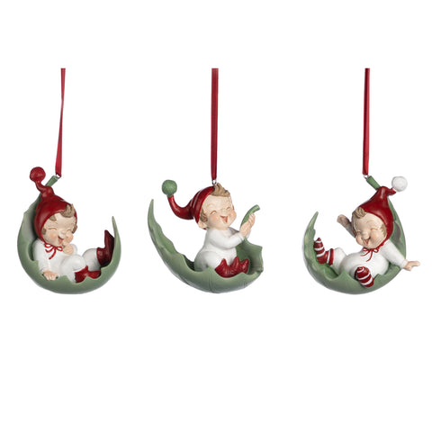 Decorazioni Natalizie Elfi sulla Foglia 8 cm – Assortimento 3 Soggetti – Goodwill Christmas Collection