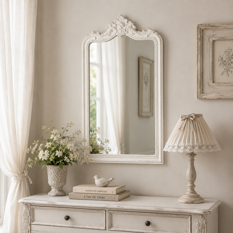 Specchiera Rettangolare Bianco Antico - L'Arte di Nacchi, 80x9x130cm