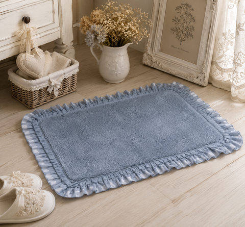 Tappeto Bagno con Doppia Gala Azzurro 1600 GSM by Blanc Mariclò - 100% Cotone, 50x80 e 50x130cm