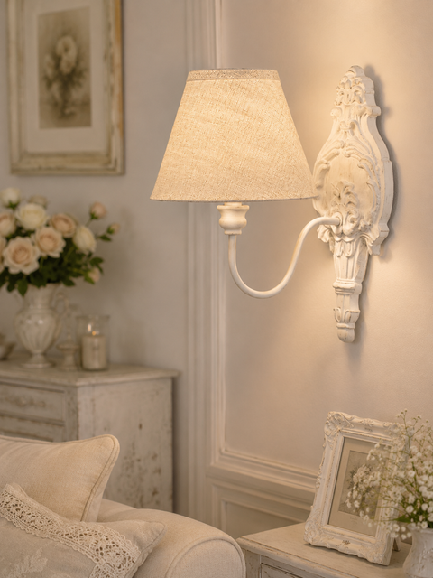 Applique Celine Bianca con Cappa Natural Shabby Chic - H.34.5cm