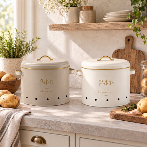 Contenitore Porta Patate in Latta con Coperchio – Ø22,5xH22 cm