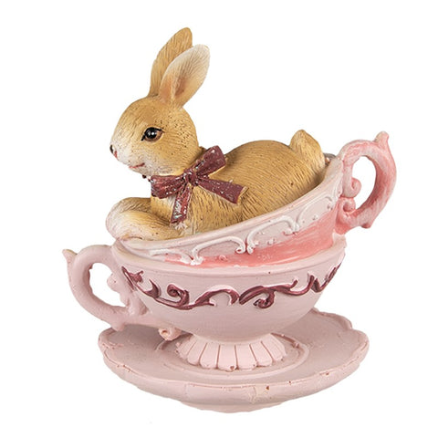 Statuetta Coniglio in Tazza Rosa – Decorazione Shabby Chic Clayre & Eef