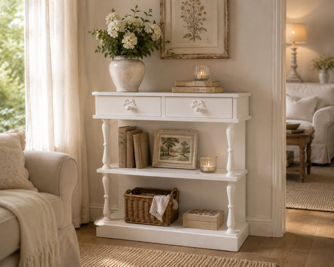 Etagere Bianca con Fiocchi Decorativi in legno multistrato - L'Arte di Nacchi, 90x35x97cm