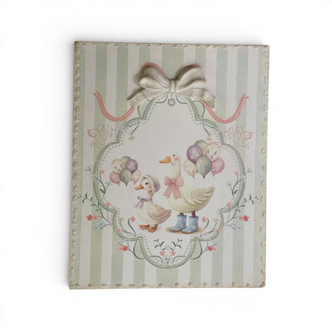 Quadretto Rettangolare Shabby Chic 30x25 - Illustrazioni Vintage Animali della Fattoria con Fiocco 3D