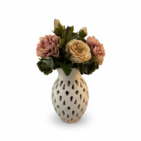 Vaso Traforato in Ceramica Bianca - 25cm