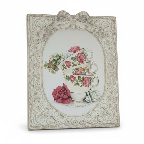 Quadretti Shabby Chic Tazzine Impilate e Rose - 25x30cm
