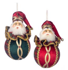 Set 2 Decorazioni Sfera con Testa di Babbo Natale Goodwill - Rosso e Verde Tartan 11 cm