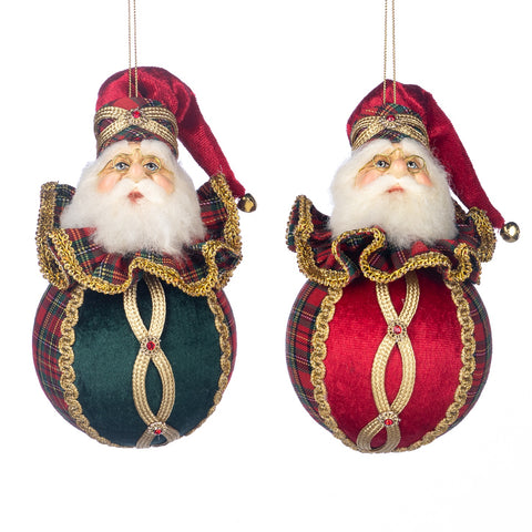 Set 2 Decorazioni Sfera con Testa di Babbo Natale Goodwill - Rosso e Verde Tartan 11 cm