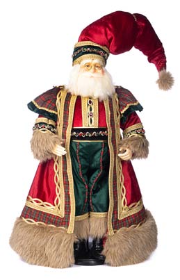 Babbo Natale Decorativo “Tartan Santa” Goodwill con Stand e Scatola - Rosso e Verde 76 cm