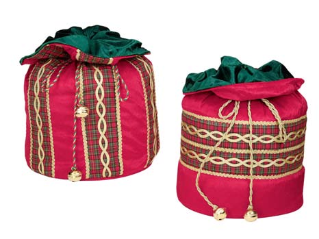 Set 2 Sacchi Regalo Decorativi Goodwill in Velluto Tartan - Rosso e Verde 32 cm