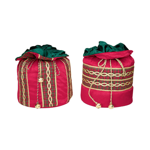 Set 2 Sacchi Regalo Decorativi Goodwill in Velluto Tartan - Rosso e Verde 32 cm