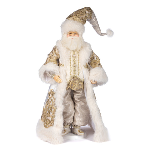 Babbo Natale Decorativo “Regal Winter Santa” Goodwill con Stand e Scatola - Crema e Oro 76 cm