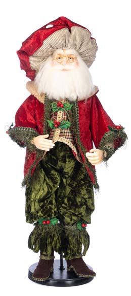 Babbo Natale Decorativo “Woodland Mushroom Santa” Goodwill con Stand e Scatola - Rosso/Verde 76 cm