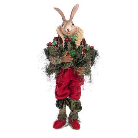 Coniglio Decorativo Woodland Goodwill in Velluto Rosso/Verde - 36 cm