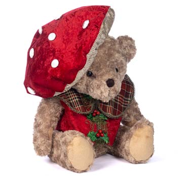 Orsetto Natalizio con Cappello Fungo 50 cm – Peluche Decorativo in Stile Bosco Invernale