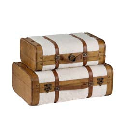 Set 2 Valigie Decorative Goodwill in Legno e Pelliccia - Colore Crema 45/38 cm