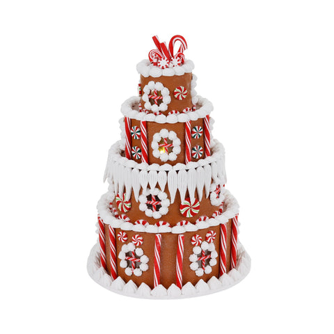 Torta Gingerbread Luminosa 35,5 cm – Decorazione Natalizia LED a Batteria in Stile Candyland