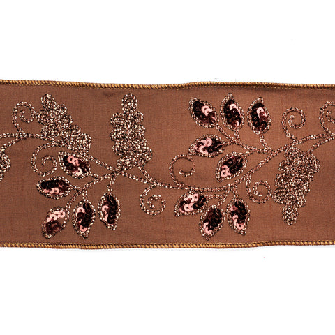 Brown Ribbon with Floral Details 10cm