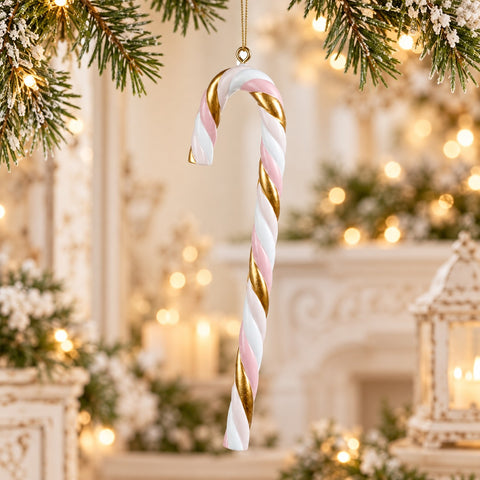 Adorno navideño Goodwill de 24 cm con forma de bastón de caramelo en rosa, blanco y dorado