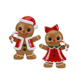 Set 2 Gingerbread Decorativi Goodwill – Bimbo e Bimba con Bastoncino – 49,5 cm Rosso e Marrone