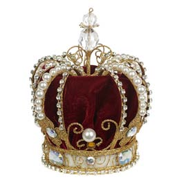 Puntale Albero Corona Gioiello Goodwill in Velluto Rosso e Oro - 22 cm
