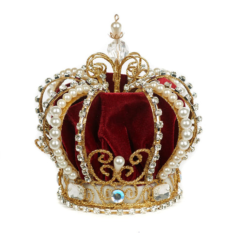 Puntale Albero Corona Gioiello Goodwill in Velluto Rosso e Oro - 17 cm