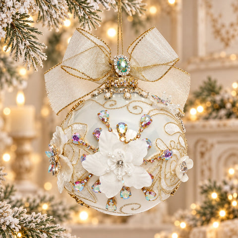 Adorno navideño de cristal y tela color crema/dorado Jewel King's, 13 cm. Edición limitada y numerada. Goodwill de Mark Roberts.