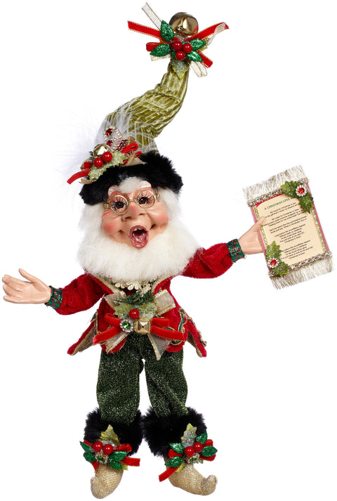 Xmas Carol Elf 25,5 cm – Elfo Natalizio Rosso e Verde con Pergamena | Goodwill by Mark Roberts