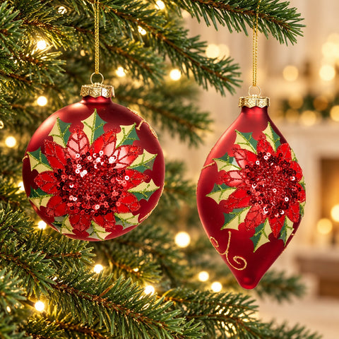Addobbo Natalizio in Vetro con Stella di Natale in Paillettes Rosso – Goodwill, 10cm