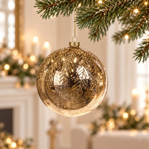 Addobbo Natalizio in Vetro Oro con Rametti Glitterati – Goodwill, 15cm