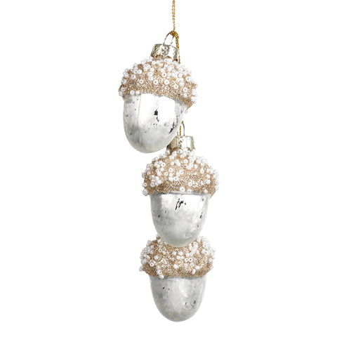 Decorazione Ghiande in Vetro con Perline Bianche – Goodwill – 5,5 cm