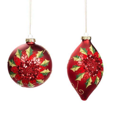 Addobbo Natalizio in Vetro con Stella di Natale in Paillettes Rosso – Goodwill, 10cm