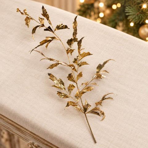 Tallo decorativo con hojas largas metálicas doradas, 134 cm – Goodwill